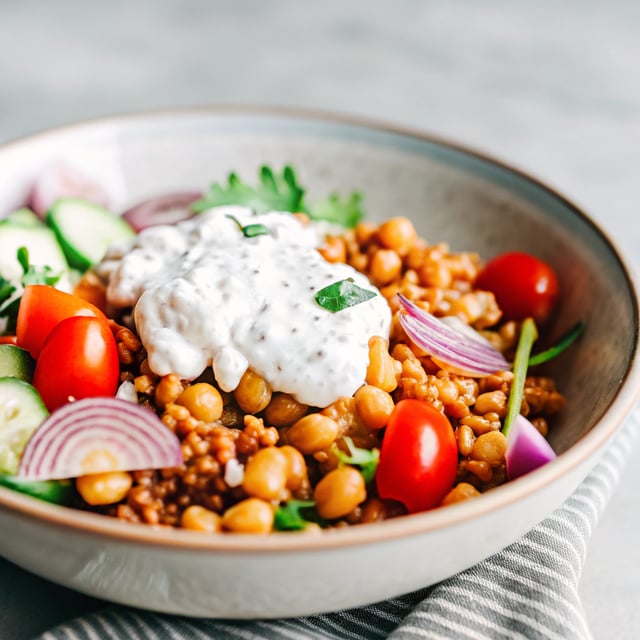 Greek Farro and Chickpea Salad with Herbed Yogurt