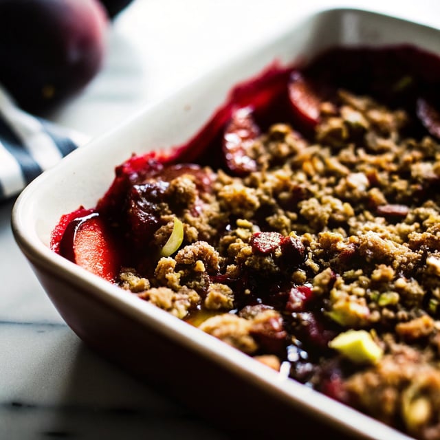 Plum Crisp with Pistachio, Oat and Almond Meal Topping