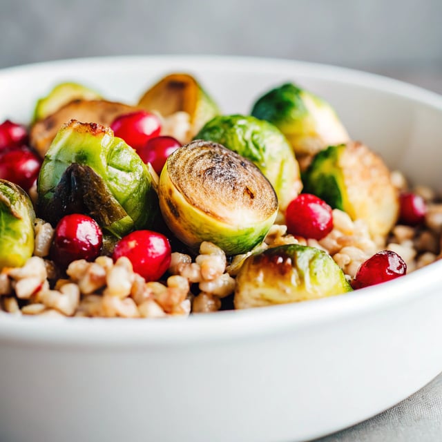 Roasted Brussels Sprouts and Cranberries with Barley