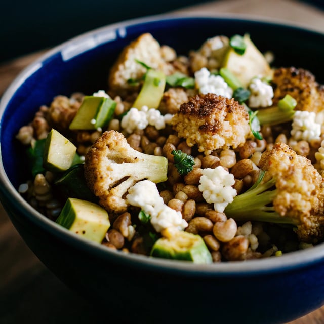 Roasted Cauliflower and Farro Salad with Feta and Avocado