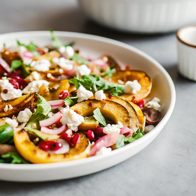 Roasted Delicata Squash, Pomegranate and Arugula Salad