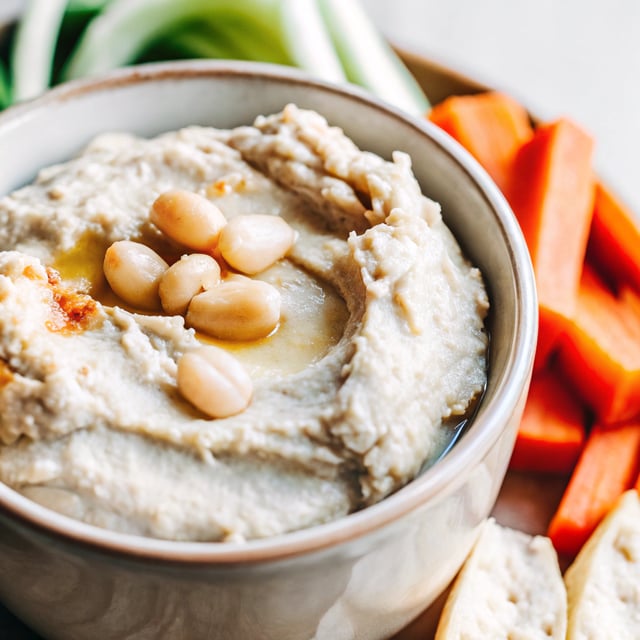 Roasted Garlic and White Bean Hummus, Served Warm