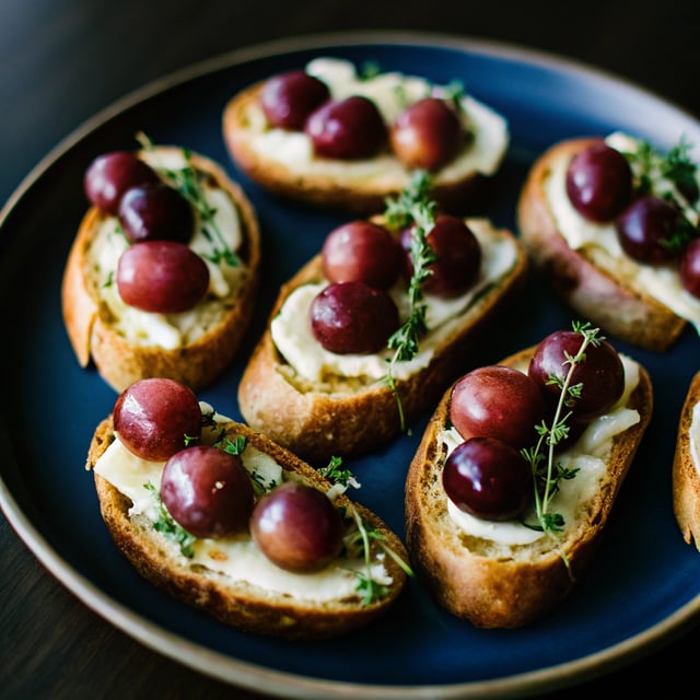 Roasted Grape Crostini with Brie and Fresh Thyme