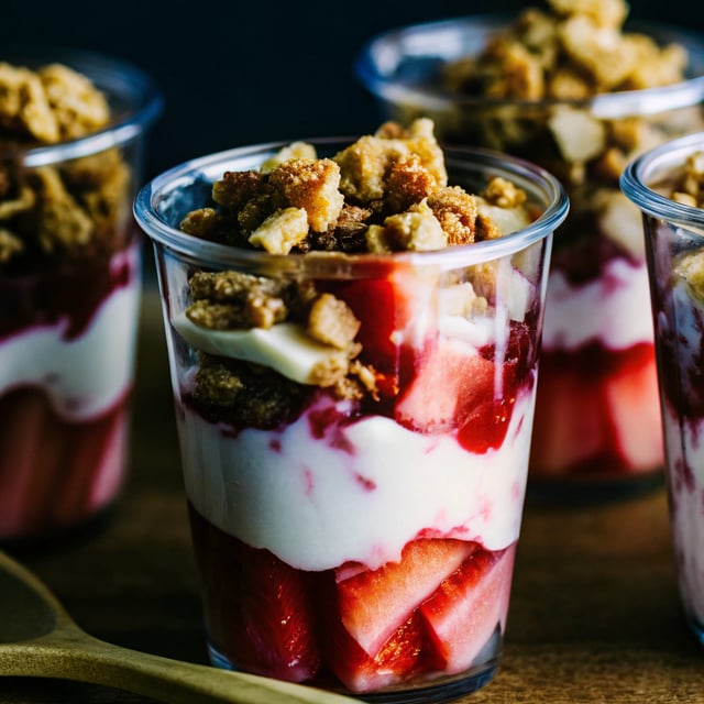 Roasted Strawberry Rhubarb and Yogurt Parfaits