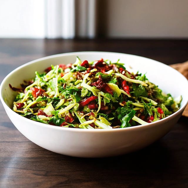 Shredded Brussels Sprouts & Arugula Salad with Sunshine Dressing