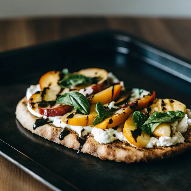 Simple Peach, Basil and Ricotta Flatbread