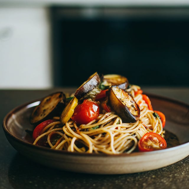 Spicy Roasted Ratatouille with Spaghetti