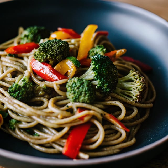 Spinach Pasta with Roasted Broccoli & Bell Pepper