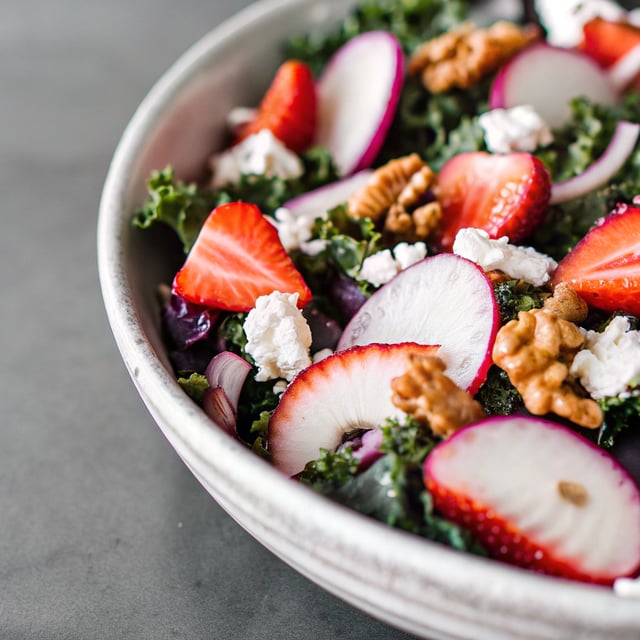 Strawberry Kale Salad with Nutty Granola Croutons