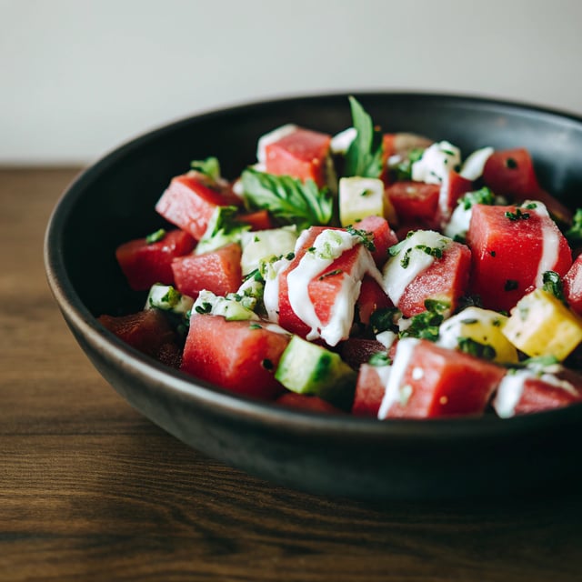 Watermelon Salad with Herbed Yogurt Sauce