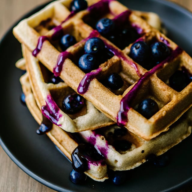 Whole Wheat Waffles with Blueberry Ginger Syrup