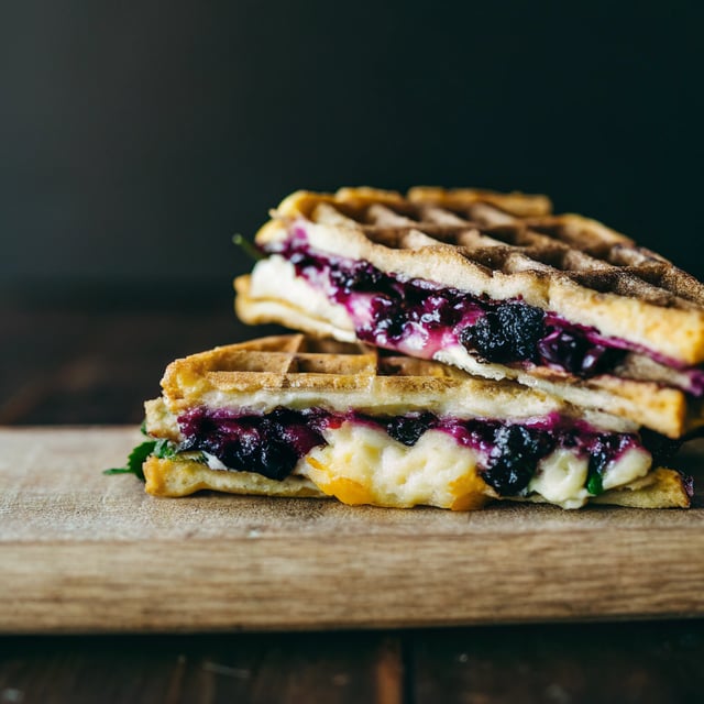 Brie and Blueberry Waffle Grilled Cheese