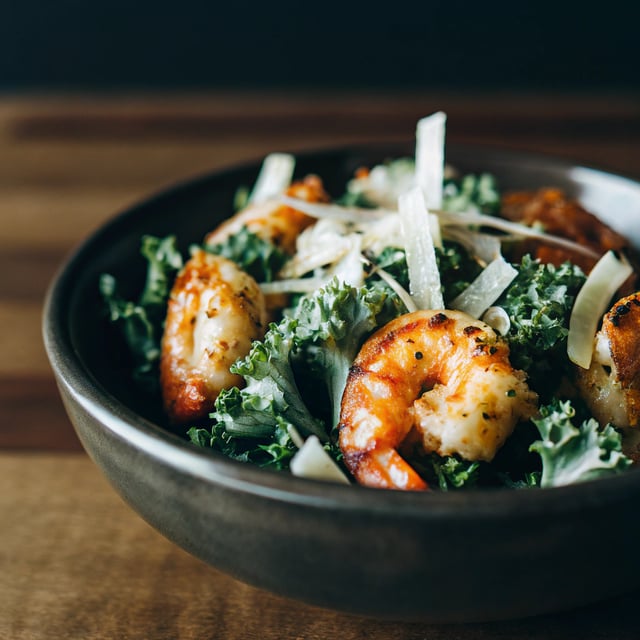 Cajun Shrimp Kale Caesar Salad