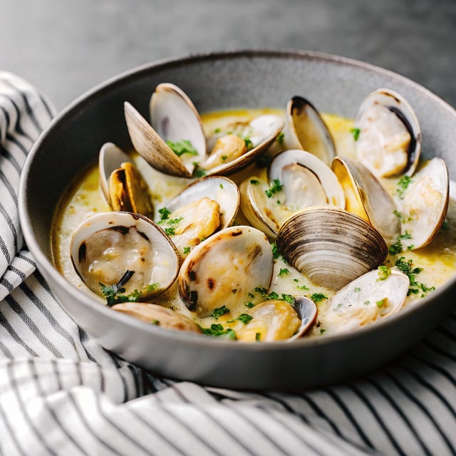 Garlic Butter Clams with White Wine Cream Sauce