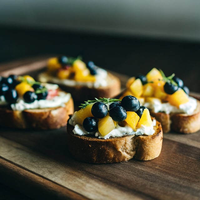 Goat Cheese Crostini with Blueberry and Peach Thyme Salsa