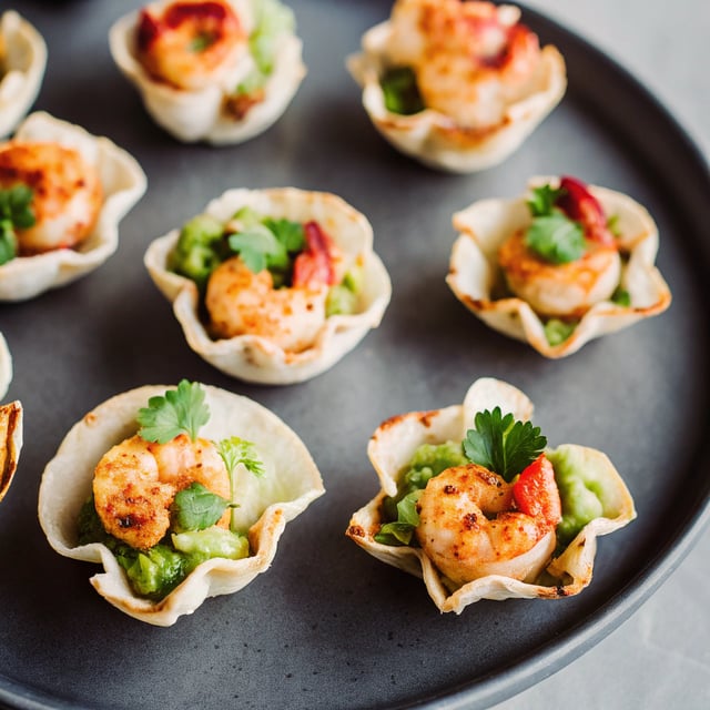 Guacamole Shrimp Wonton Cups