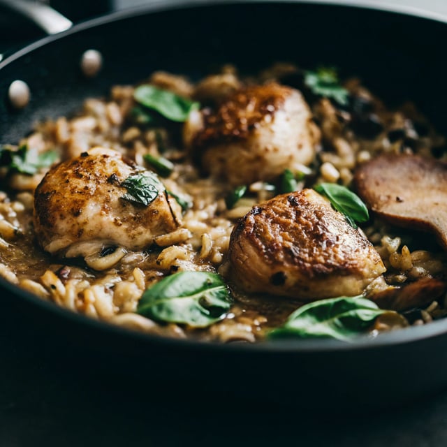 One Pot Chicken and Mushroom Orzo