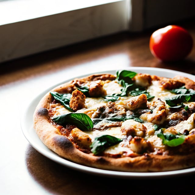 Roasted Garlic, Chicken and Spinach White Pizza