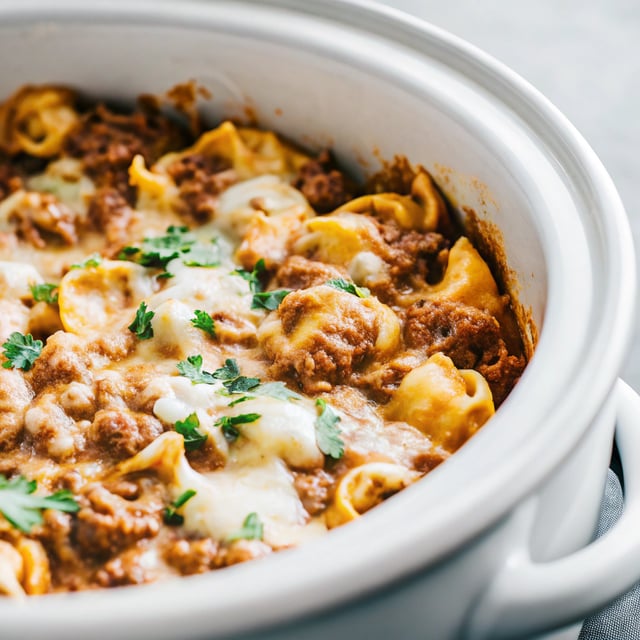 Slow Cooker Cheesy Tortellini