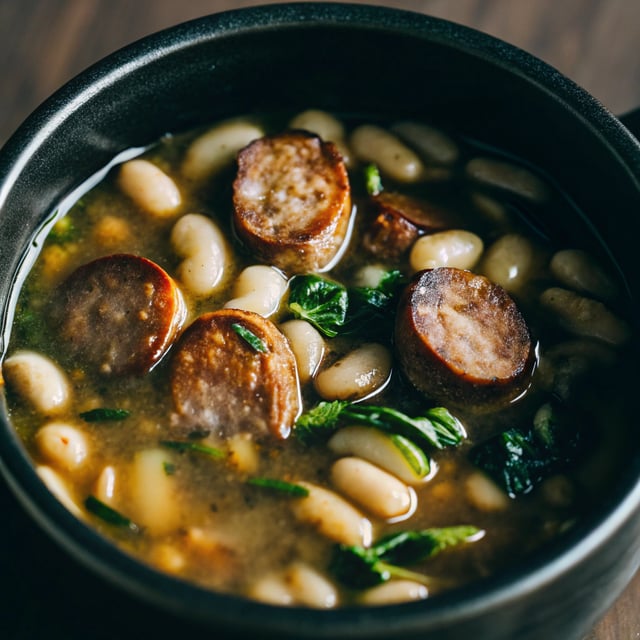 Slow Cooker Sausage, Spinach and White Bean Soup