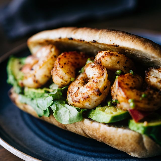 Spicy Roasted Shrimp Sandwich with Chipotle Avocado Mayonnaise