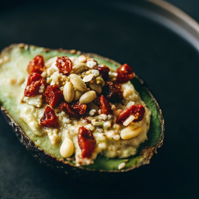 Baked Avocado With Sun-Dried Tomatoes & Pine Nuts