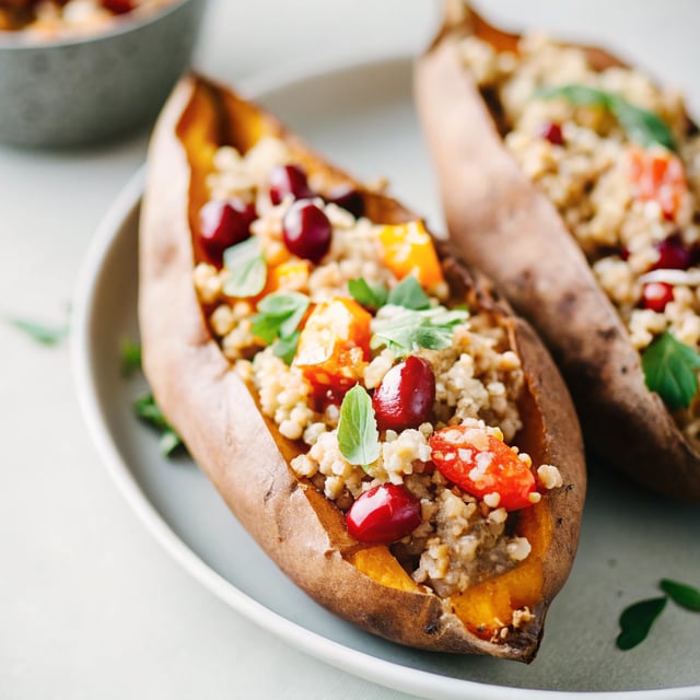 Cranberry Quinoa Stuffed Sweet Potatoes
