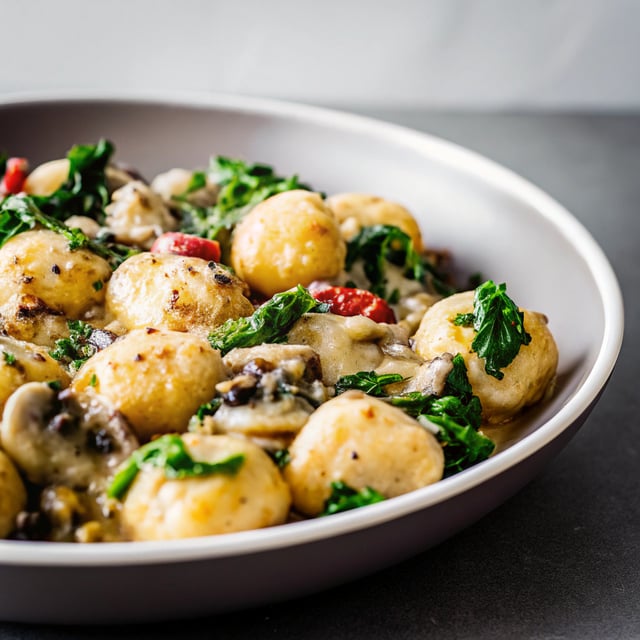 Creamy Mushroom, Kale & Lentil Gnocchi