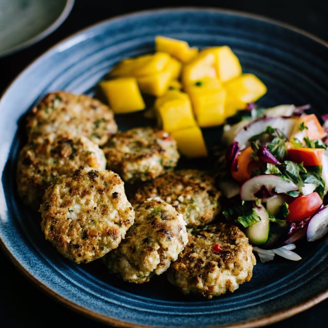 Curried Cauliflower Fritters With Mango Salad