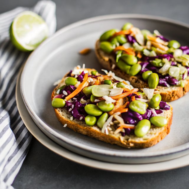 Edamame Slaw Tartine With Spicy Peanut Butter