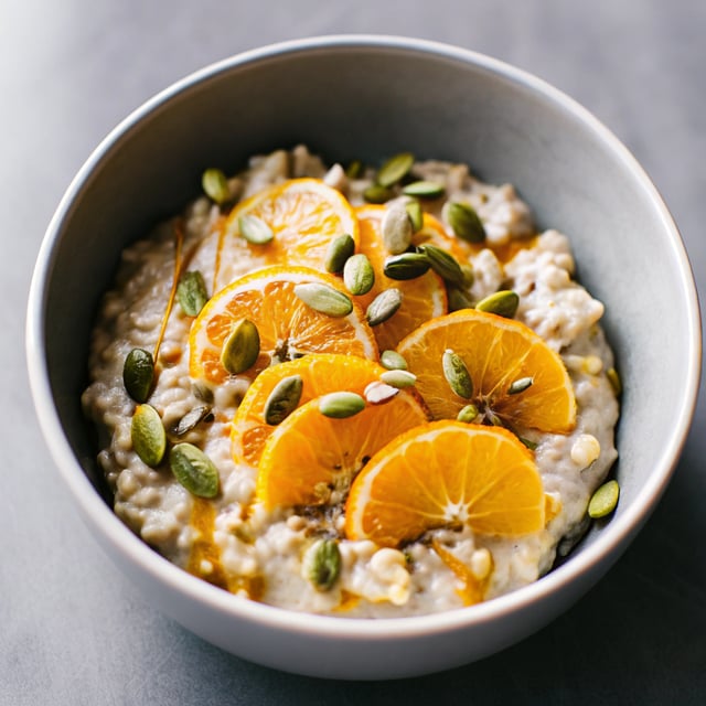 Grain Porridge With Orange, Tahini & Pumpkin Seeds