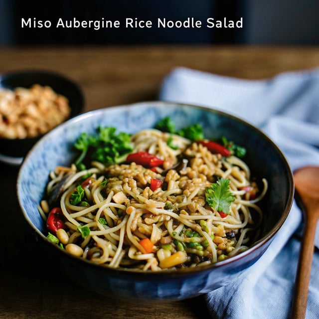 Miso Aubergine Rice Noodle Salad