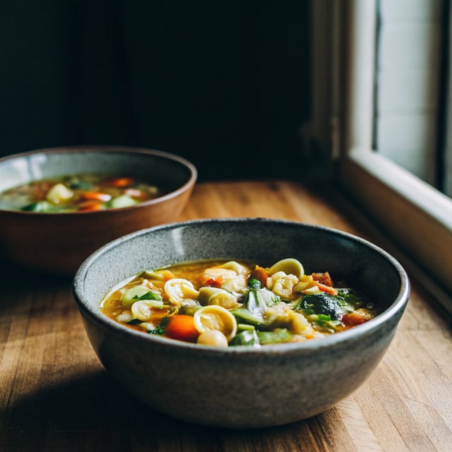 Nourishing Veggie Broth With Orecchiette