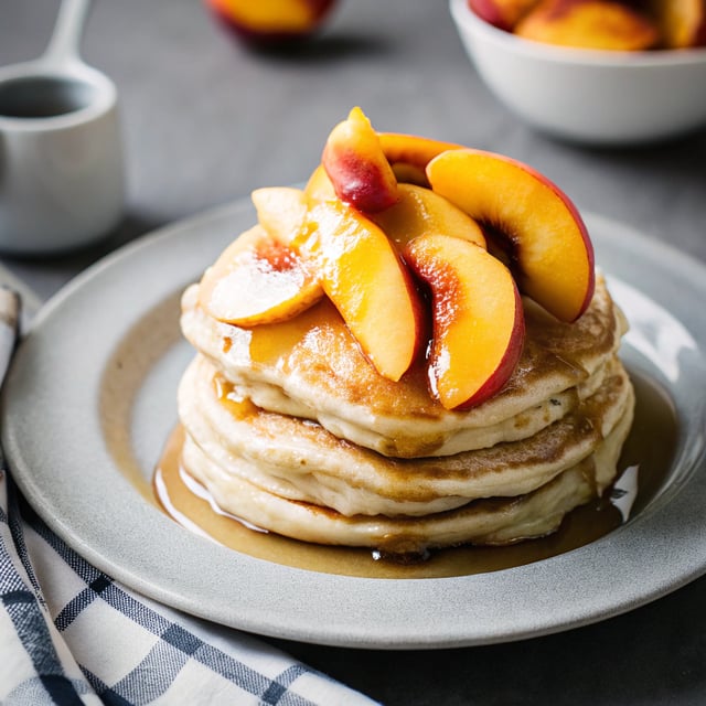 Pancakes With Sticky Maple Peaches