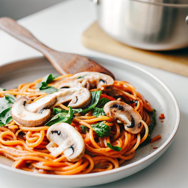 Quick Gochujang Noodles With Mushrooms & Spinach