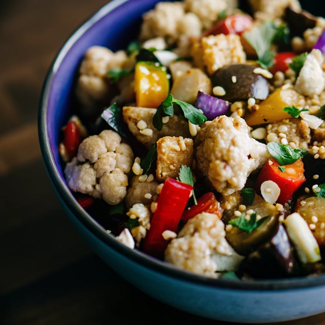 Roasted Cauliflower & Aubergine Salad Bowl