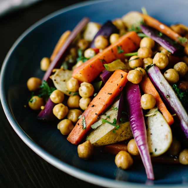 Roasted Sweet Potato & Carrot Salad With Crispy Chickpeas
