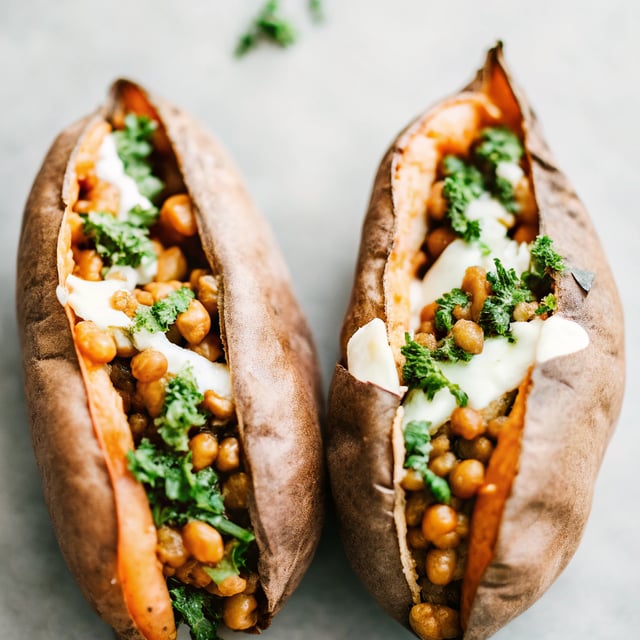 Simple Lentil & Kale Stuffed Sweet Potatoes