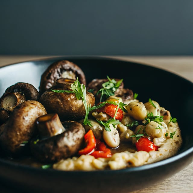 Slow-Cooked Harissa Mushrooms & Butter Bean Mash