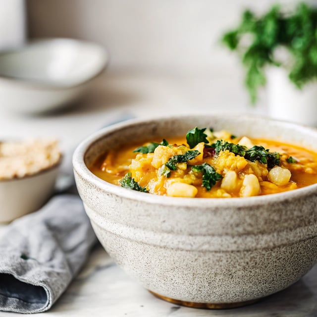 Spiced Carrot & Cannellini Soup With Potato-Kale Topping