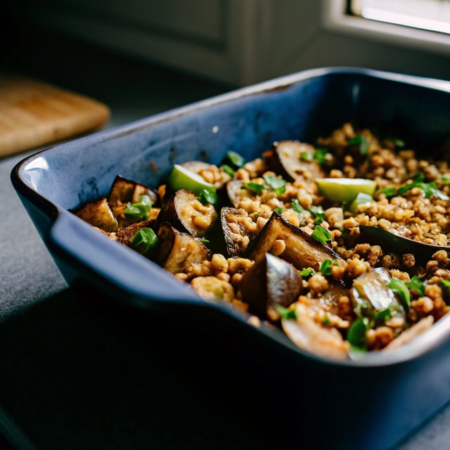 Sticky Peanut & Aubergine Traybake