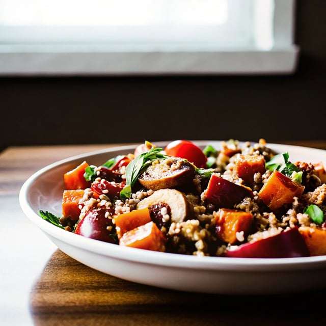 Sweet Potato, Mushroom, Hazelnut & Quinoa Salad