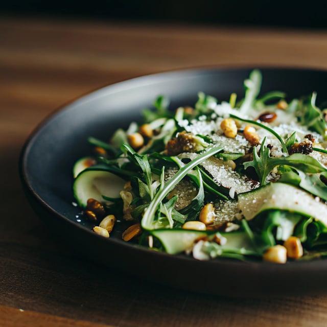 Arugula Salad with Shaved Zucchini, Pistachios and Parmesan