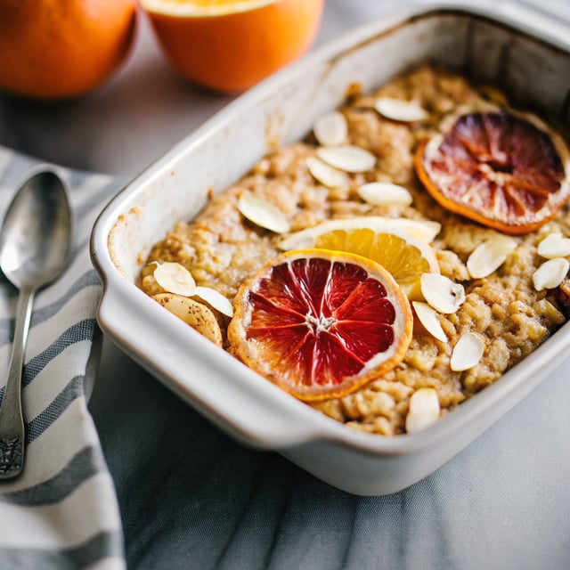 Baked Oatmeal with Winter Citrus and Almonds