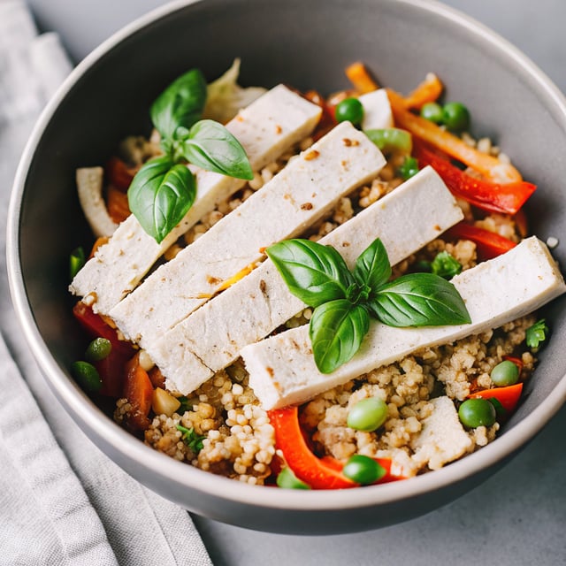 Basil Tofu Bowl with Stir-Fried Quinoa