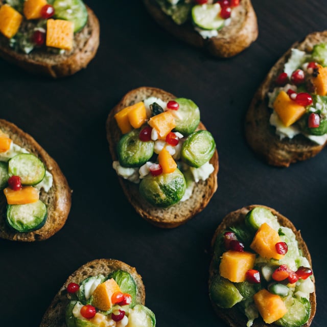 Casual Friday: Butternut Squash Crostini with Brussels Sprouts and Pomegranate