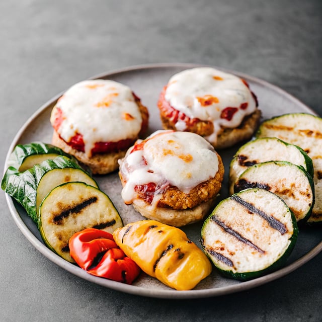 Chicken Parm Burgers with Grilled Vegetables