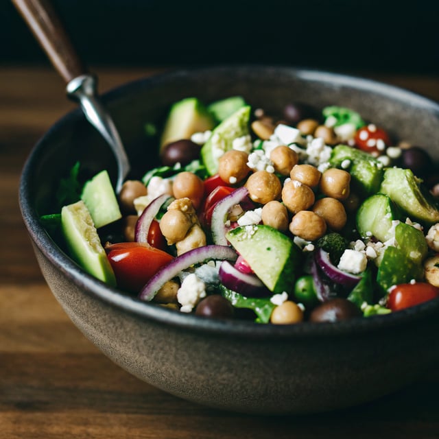 Chopped Greek Salad with Chickpeas and Avocado