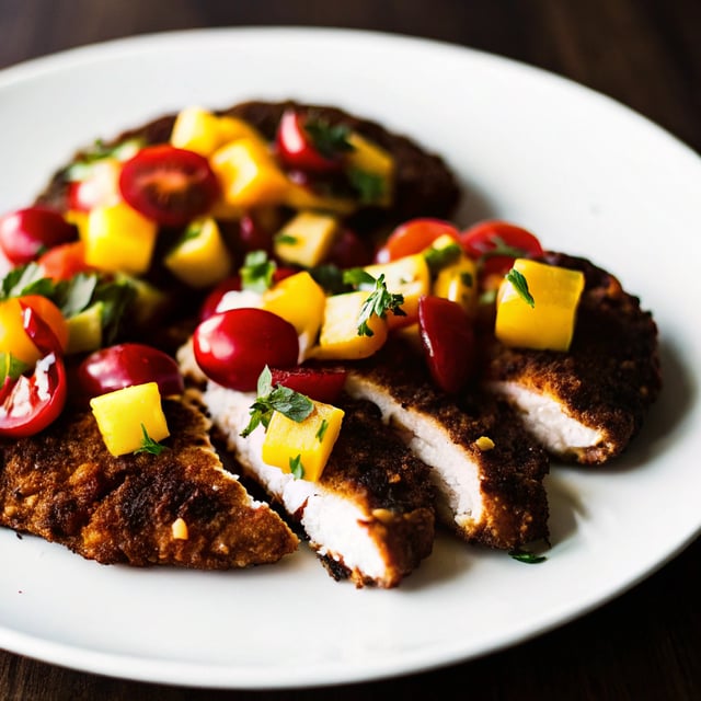 Curried Chicken Paillard with Mango and Cherry Tomato Relish