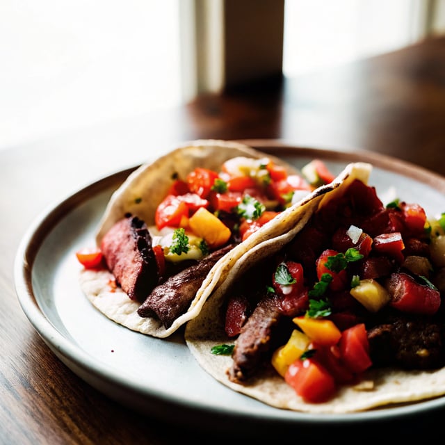 Fiery Barbecue Flank Steak Tacos with “Summer Mess” Salsa